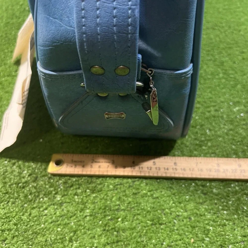 Vintage Blue Leather Duffle Bag 1960s Carry On Weekender American Tourister MINT